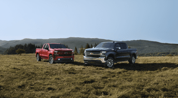 An exterior shot of three cars