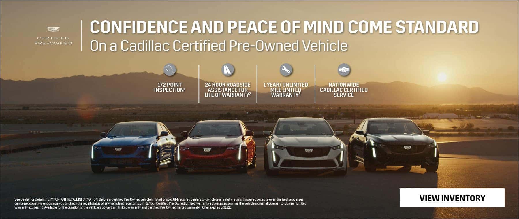 May 2022 Cadillac Certified Pre-Owned Offer with call to action to view inventory now