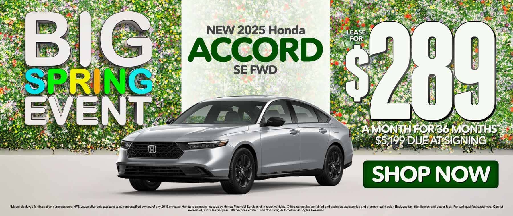 2025 Honda Accord SE FWD "Lease for $289/mo for 36 months $5,199 due at signing "
