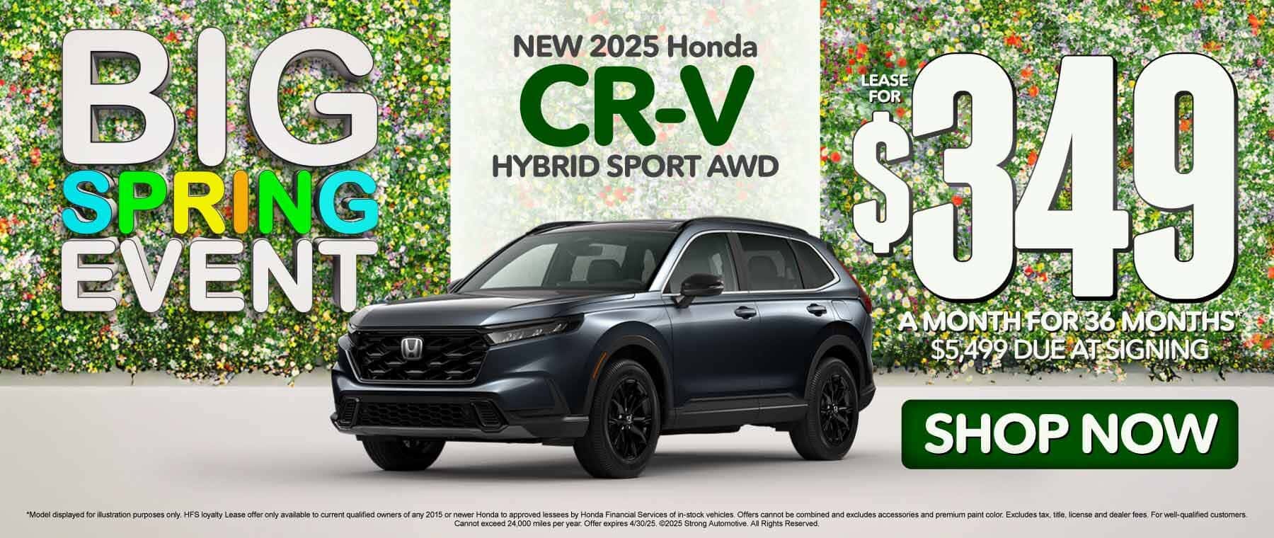 2025 Honda CR-V Hybrid Sport AWD Lease for $349/mo for 36 months $5,499 due at signing