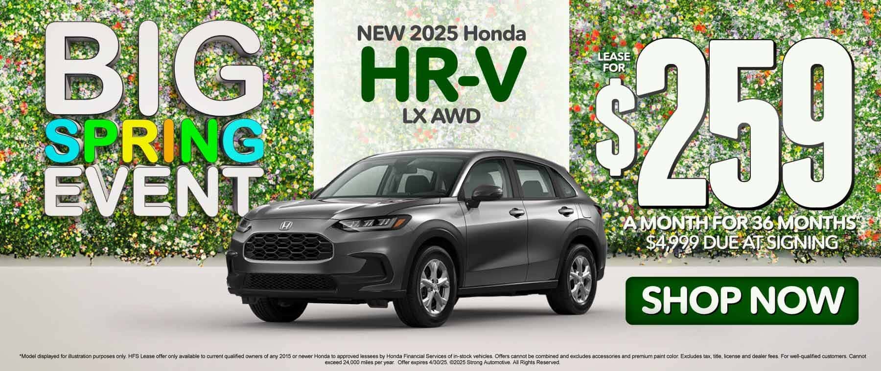 2025 Honda HR-V LX AWD "Lease for $259/mo for 36 months $4,999 due at signing "