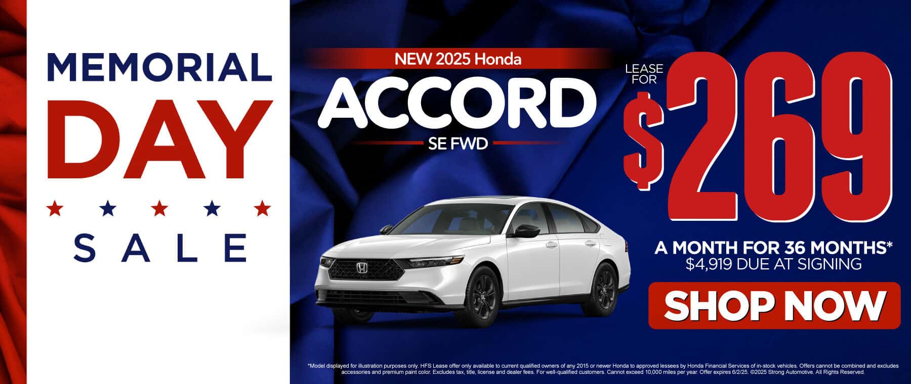 2025 Honda Accord SE FWD "Lease for $269/mo for 36 months $4,919 due at signing "