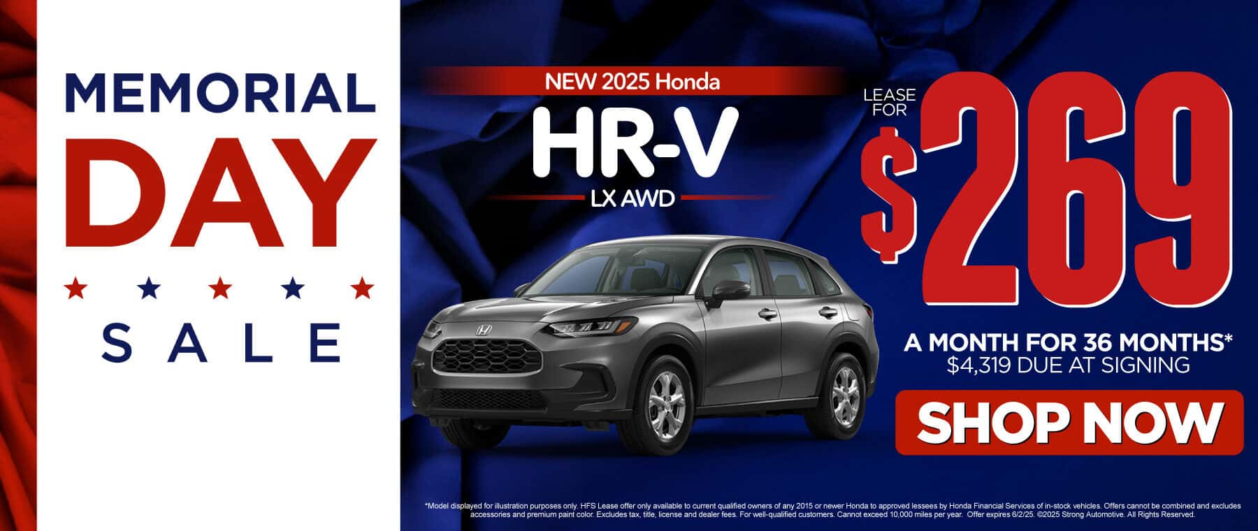 2025 Honda HR-V LX AWD "Lease for $269/mo for 36 months $4,319 due at signing "