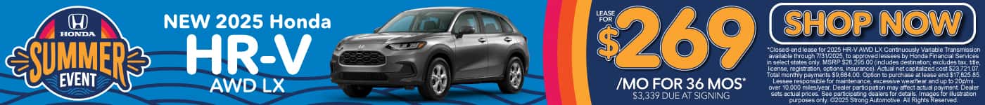 New 2025 Honda HR-V AWD LX Lease for $269/mo for 36 mos* $3,339 due at signing