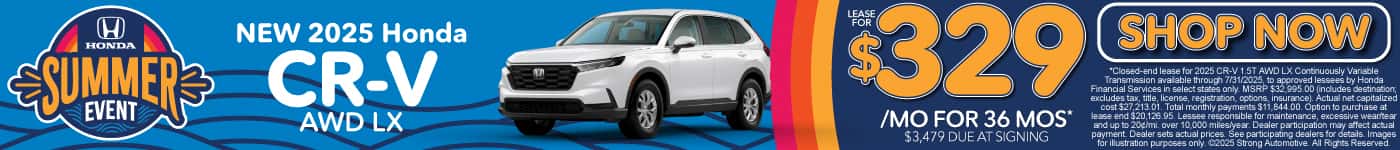 New 2025 Honda CR-V AWD LX Lease for $329/mo for 36 mos* $3,479 due at signing