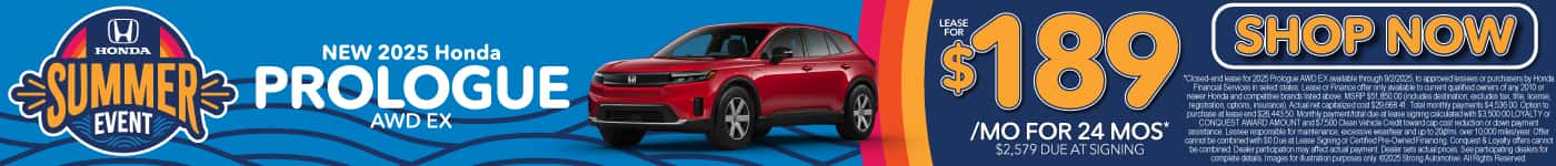 New 2025 Honda Prologue AWD EX Lease for $189/mo for 24 mos* $2,579 due at signing
