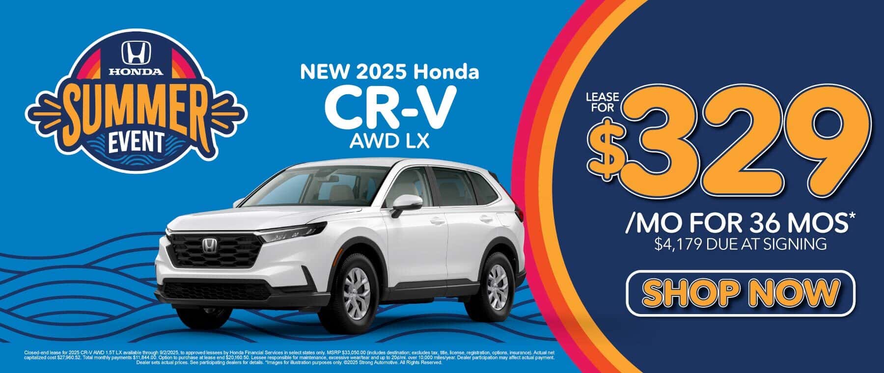 New 2025 Honda CR-V AWD LX Lease for $329/mo for 36 mos* $4,179 due at signing