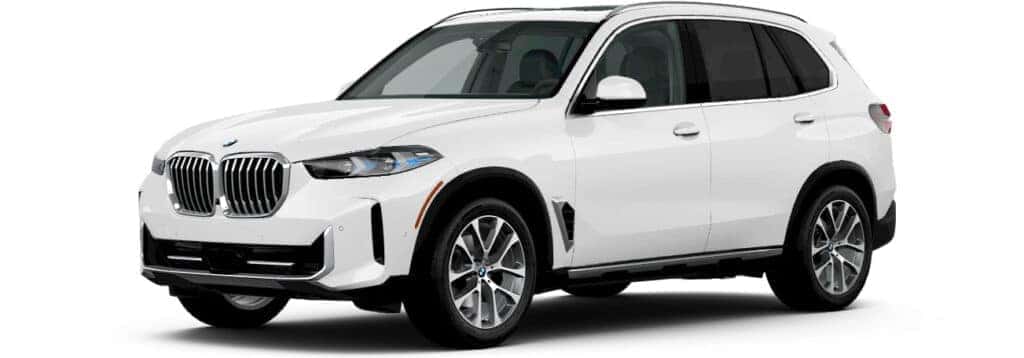 2025 BMW X5 in Alpine White shown from front three-quarter view on white background