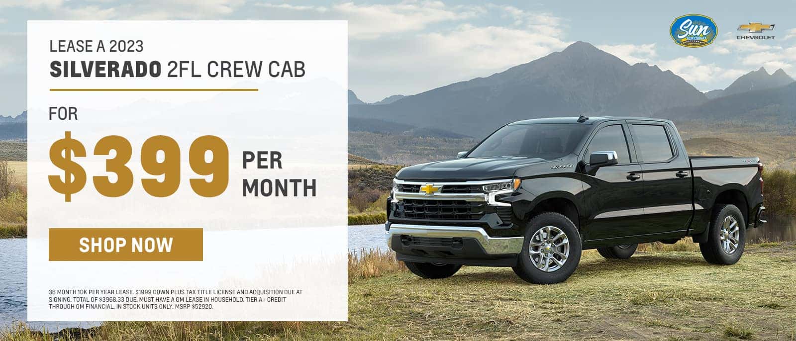 Lease a 2023 Silverado 2FL Crew Cab for $399 a month