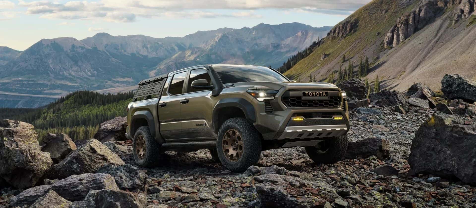 Toyota Tacoma truck on a rocky mountain