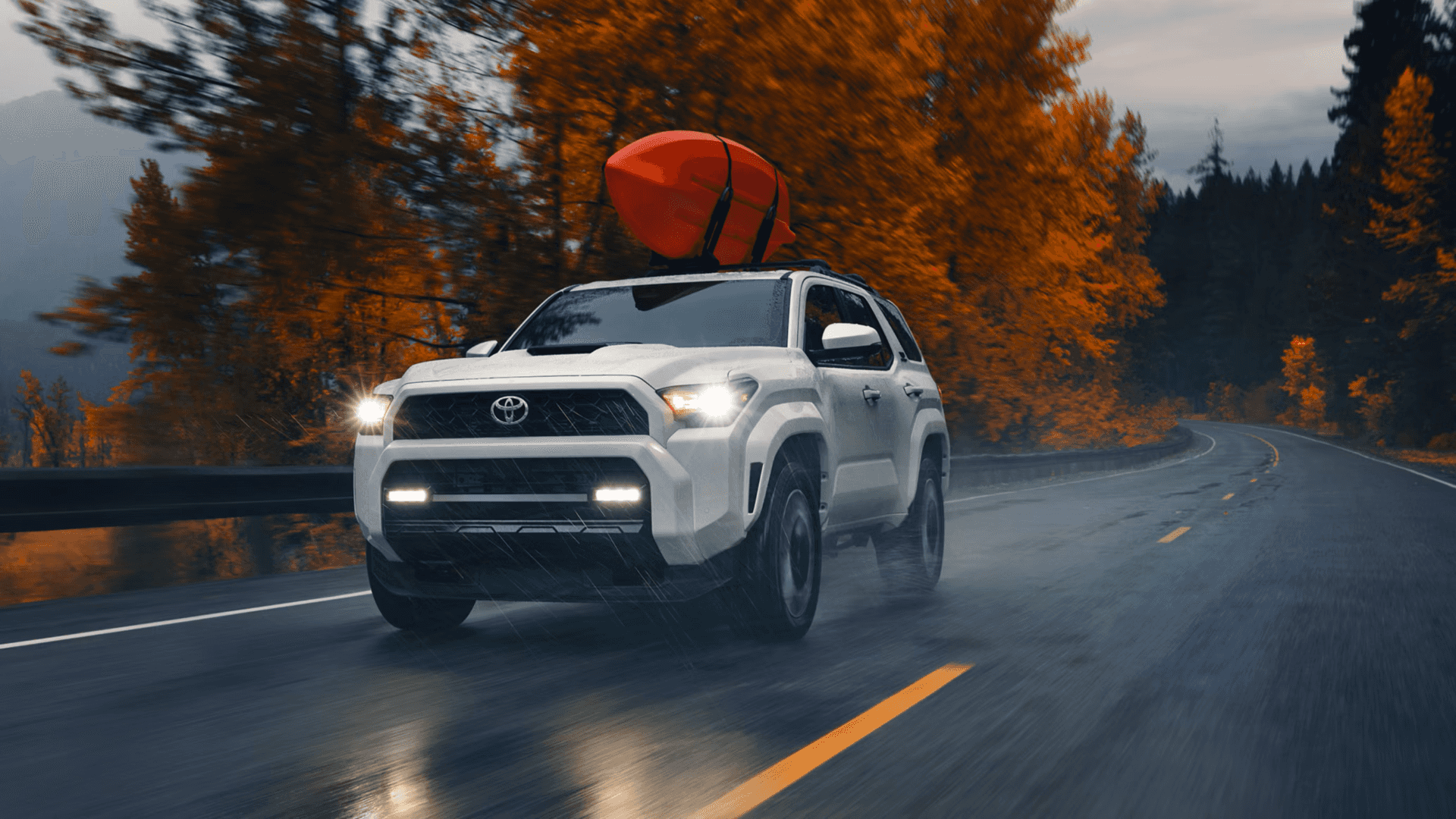 2026 Toyota 4Runner driving on the highway in the rain