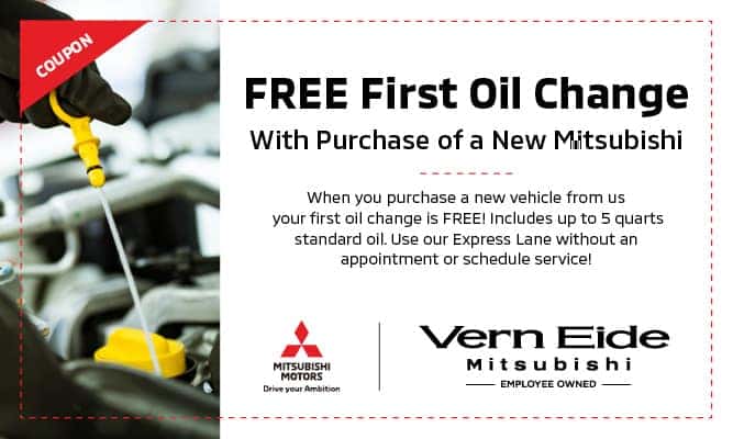 Free First Oil Change coupon at Vern Eide Mitsubishi